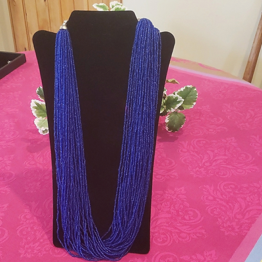 30 strand,  30 inch blue bead necklace